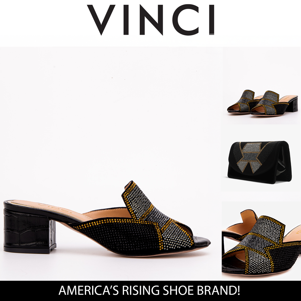 The Magnolia Black Glitter Leather Sandal
