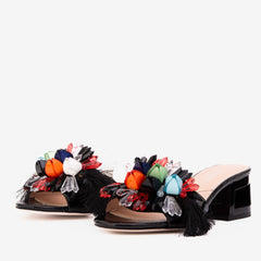 The Vigo Black Leather Block Heel Sandal