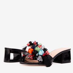 The Vigo Black Leather Block Heel Sandal