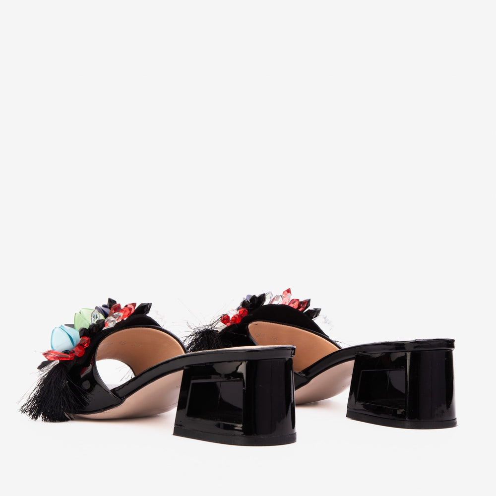 The Vigo Black Leather Block Heel Sandal