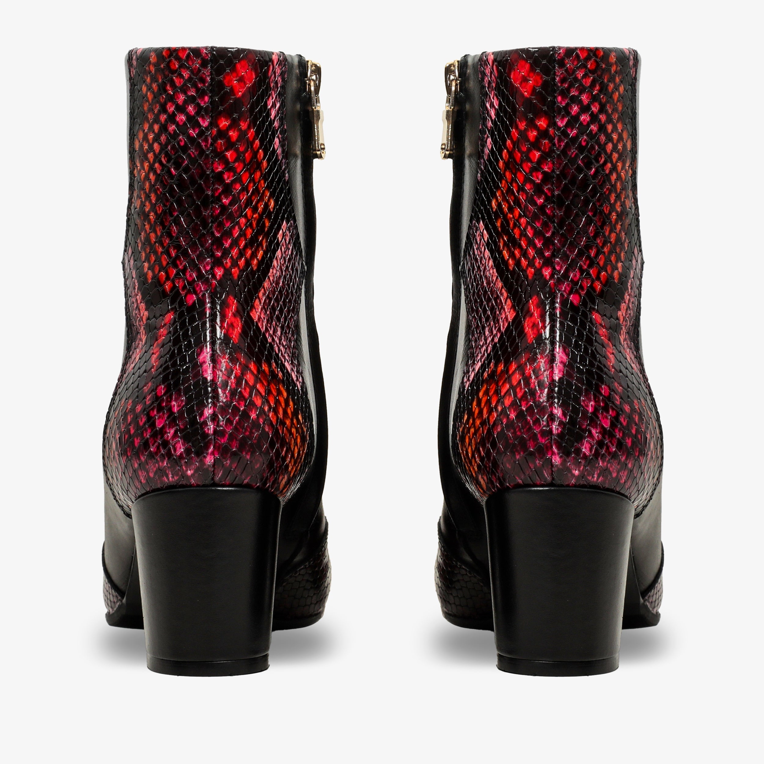 Gray Black Fuchsia Leather Block Heel Boot