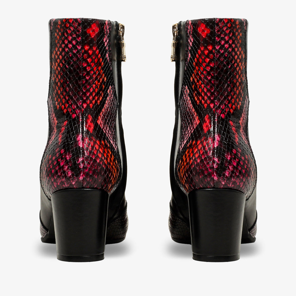 Gray Black Fuchsia Leather Block Heel Boot