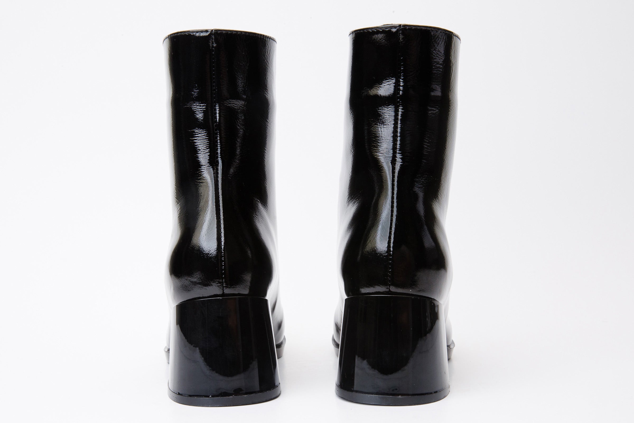 The Tackle Black Patent Leather Block Heel Boot