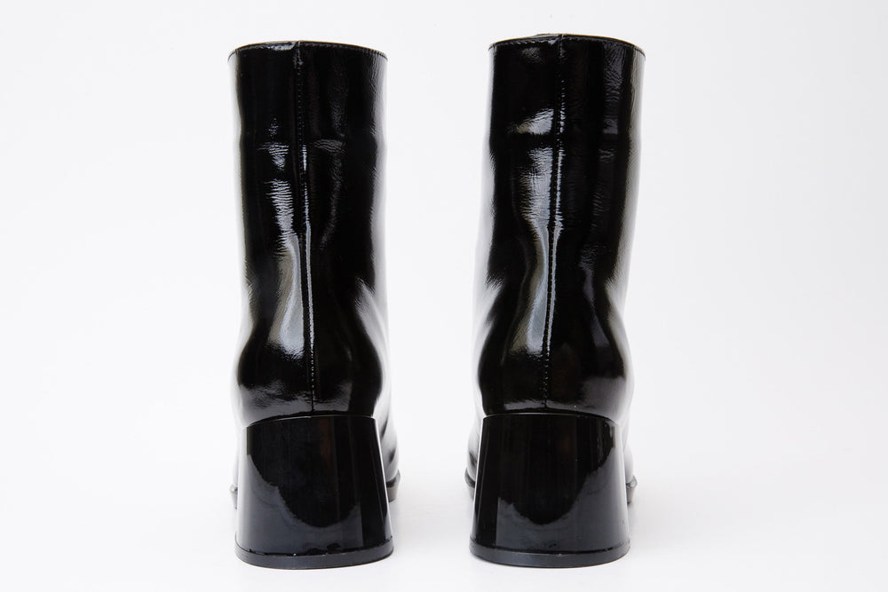 The Tackle Black Patent Leather Block Heel Boot