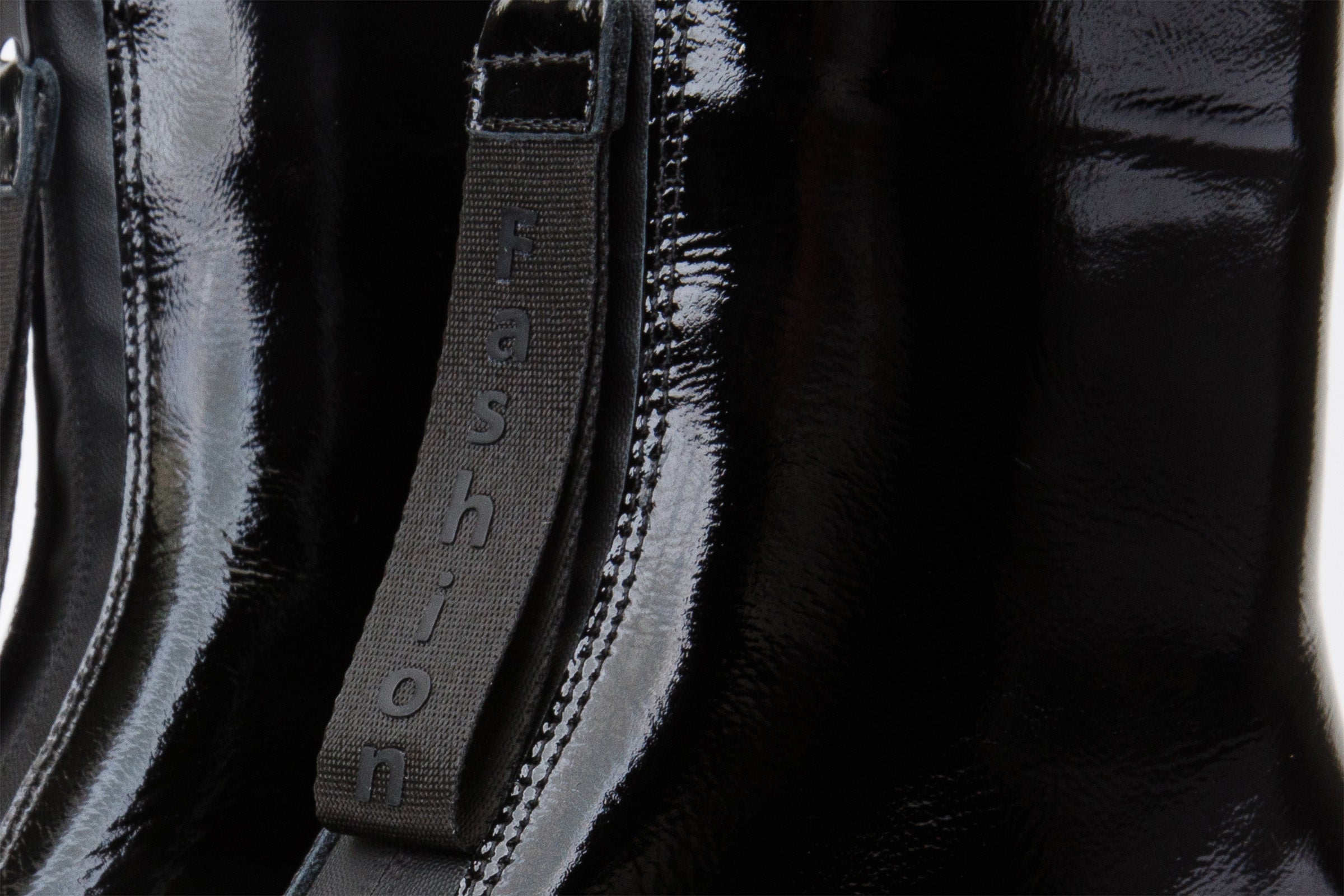 The Tackle Black Patent Leather Block Heel Boot