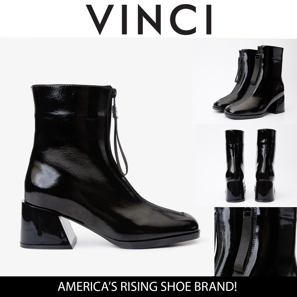 The Tackle Black Patent Leather Block Heel Boot