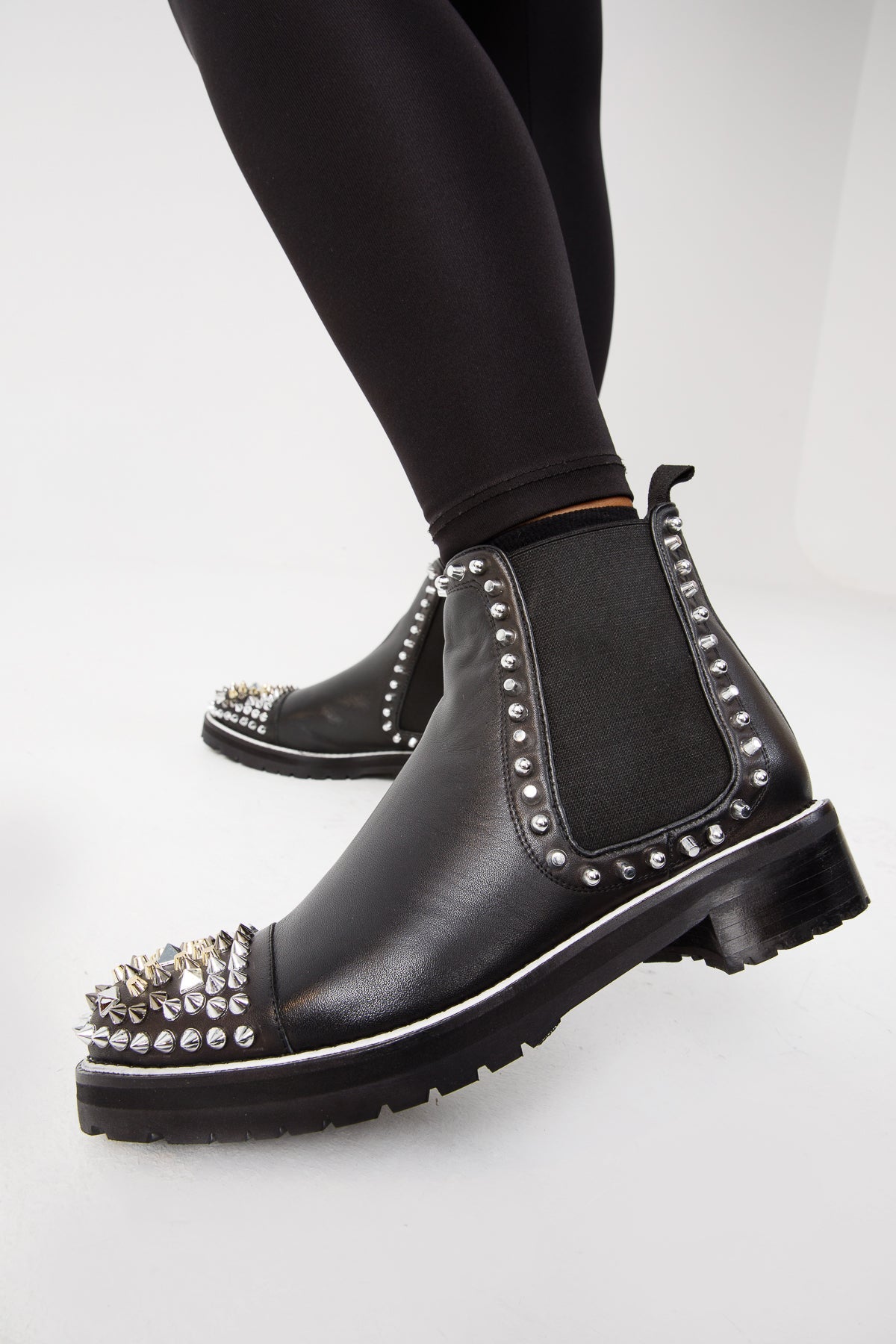 The Vuvulane Black Spike Leather Ankle Boot