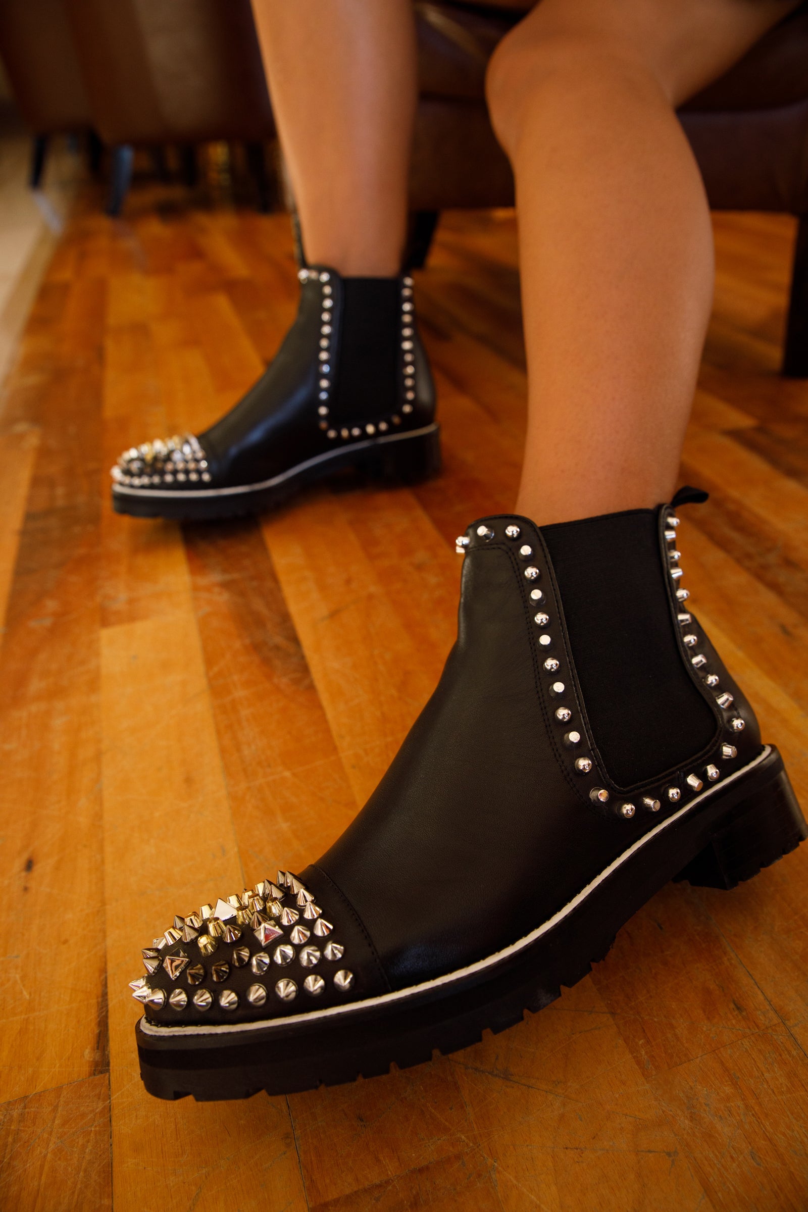 The Vuvulane Black Spike Leather Ankle Boot