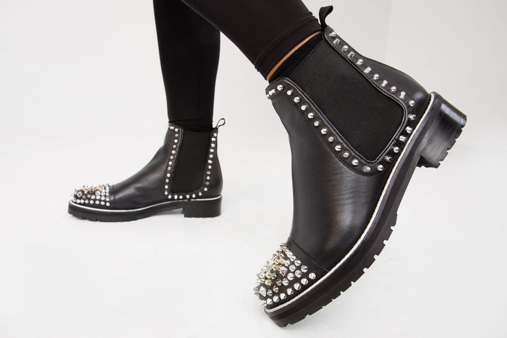 The Vuvulane Black Spike Leather Ankle Boot