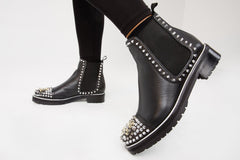 The Vuvulane Black Spike Leather Ankle Boot