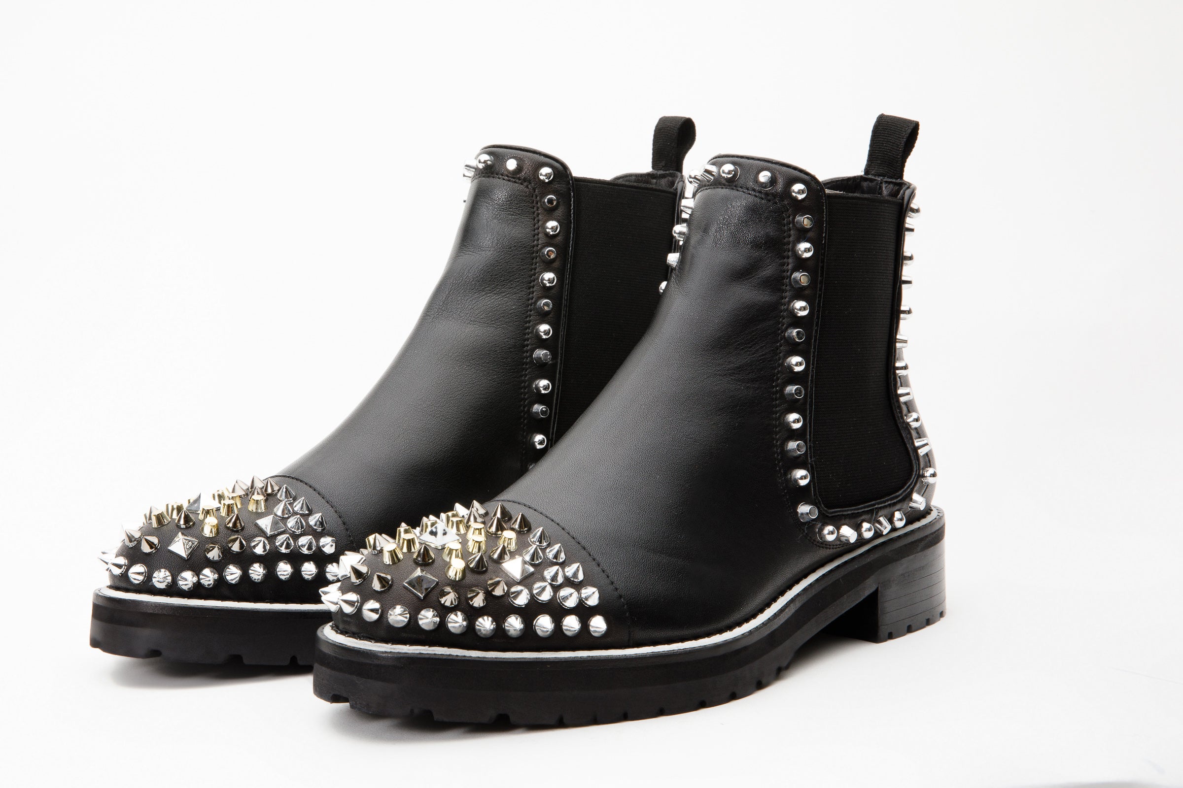 The Vuvulane Black Spike Leather Ankle Boot