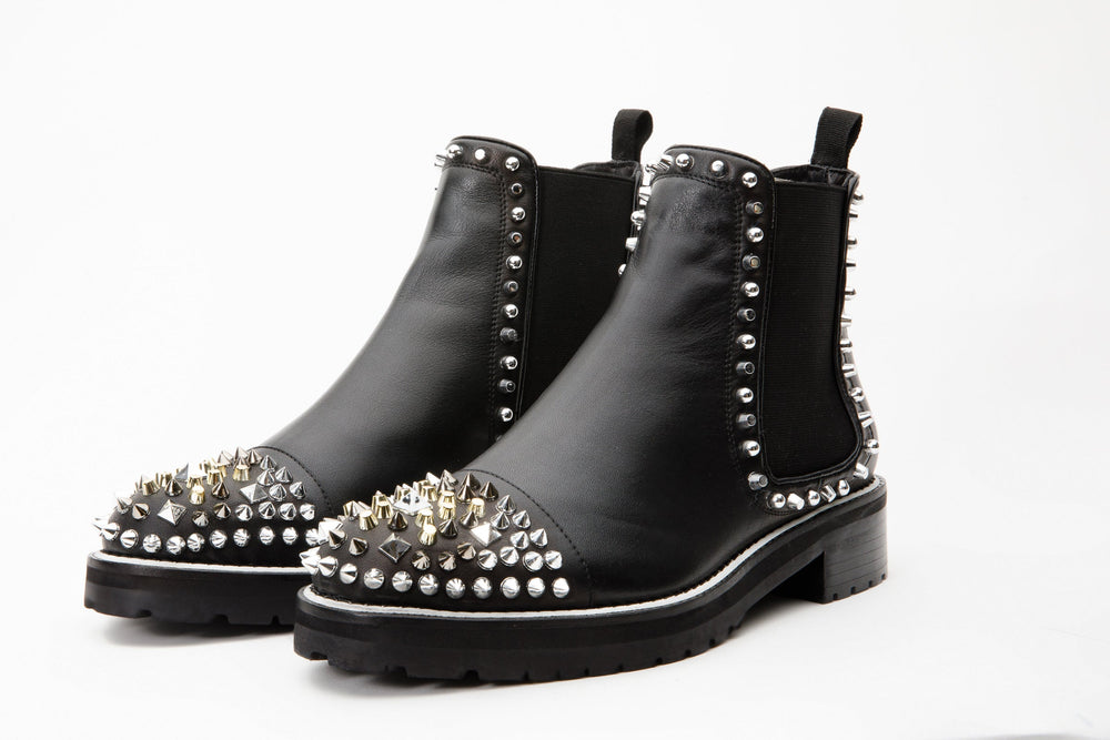 The Vuvulane Black Spike Leather Ankle Boot