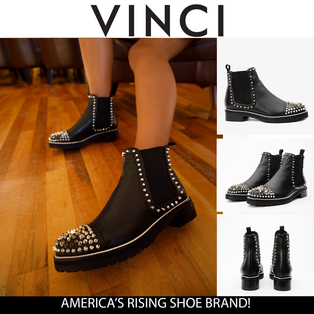 The Vuvulane Black Spike Leather Ankle Boot