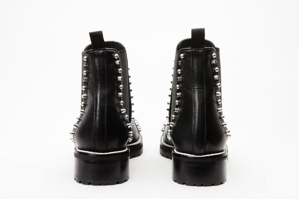 The Vuvulane Black Spike Leather Ankle Boot