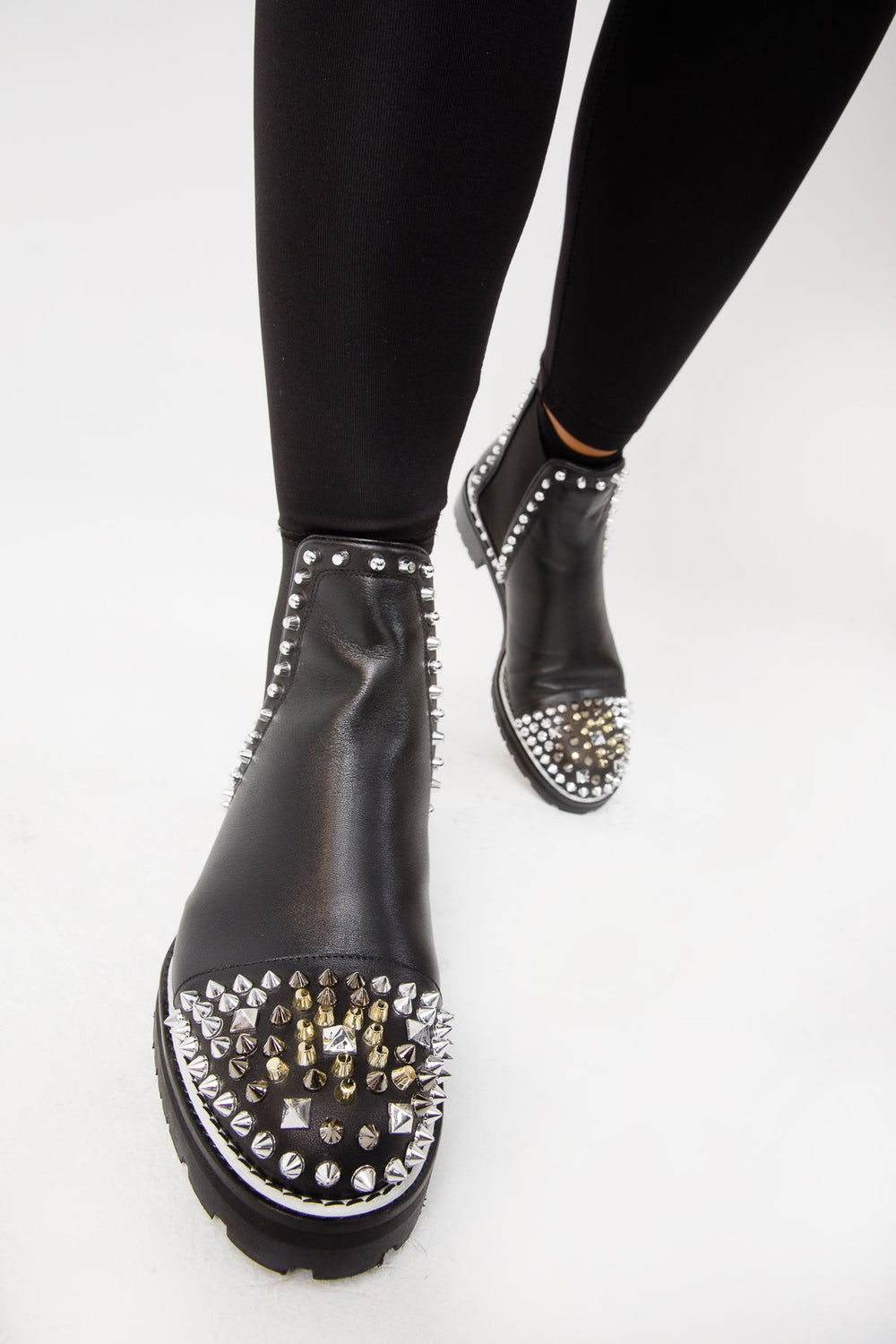 The Vuvulane Black Spike Leather Ankle Boot