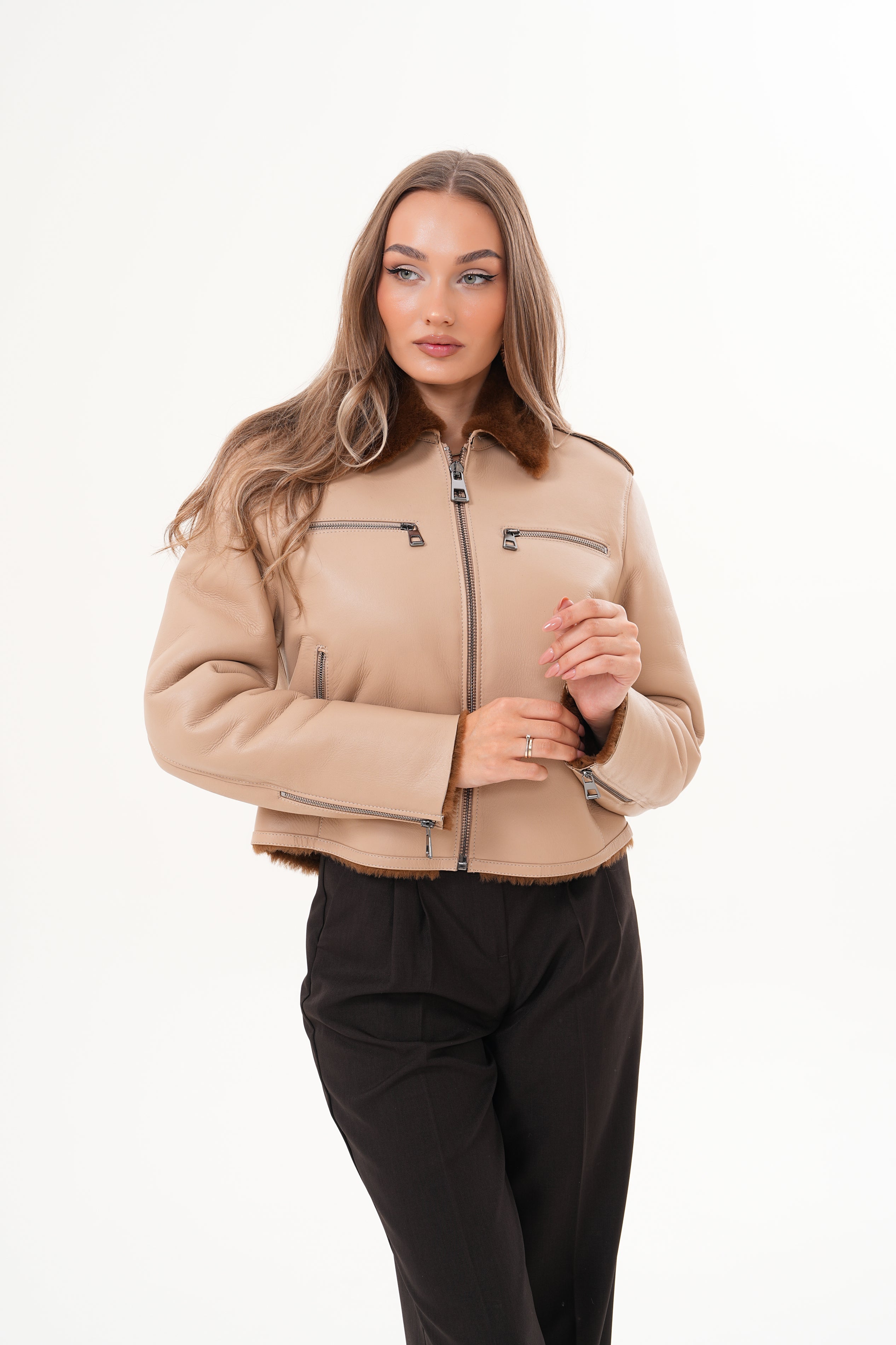 The Lucerne Tan Shearling-Lined Leather Jacket
