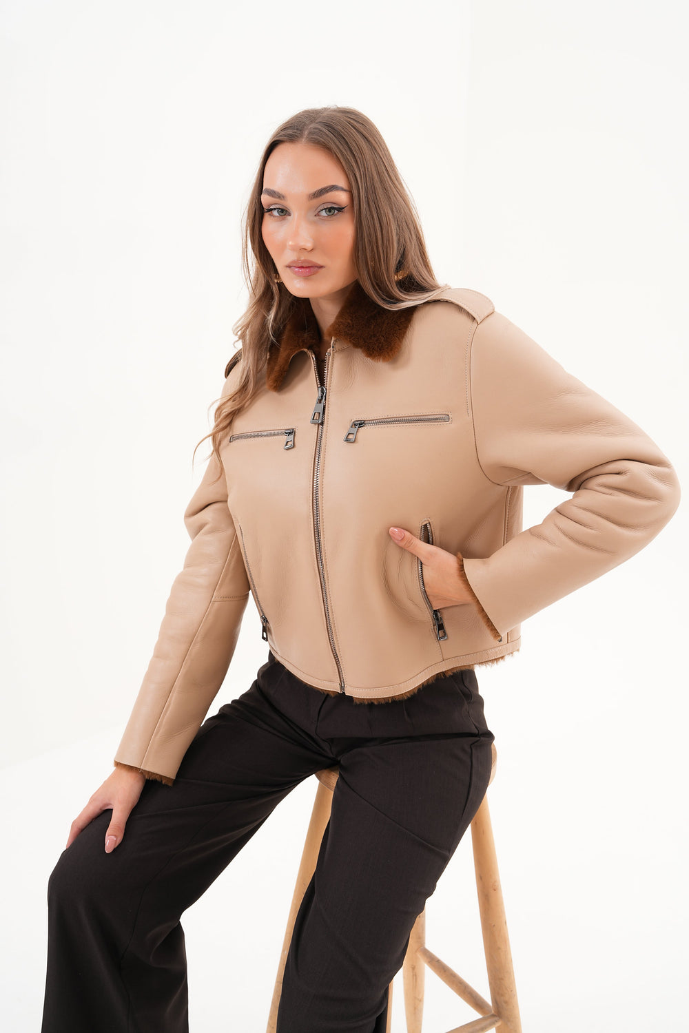 The Lucerne Tan Shearling-Lined Leather Jacket
