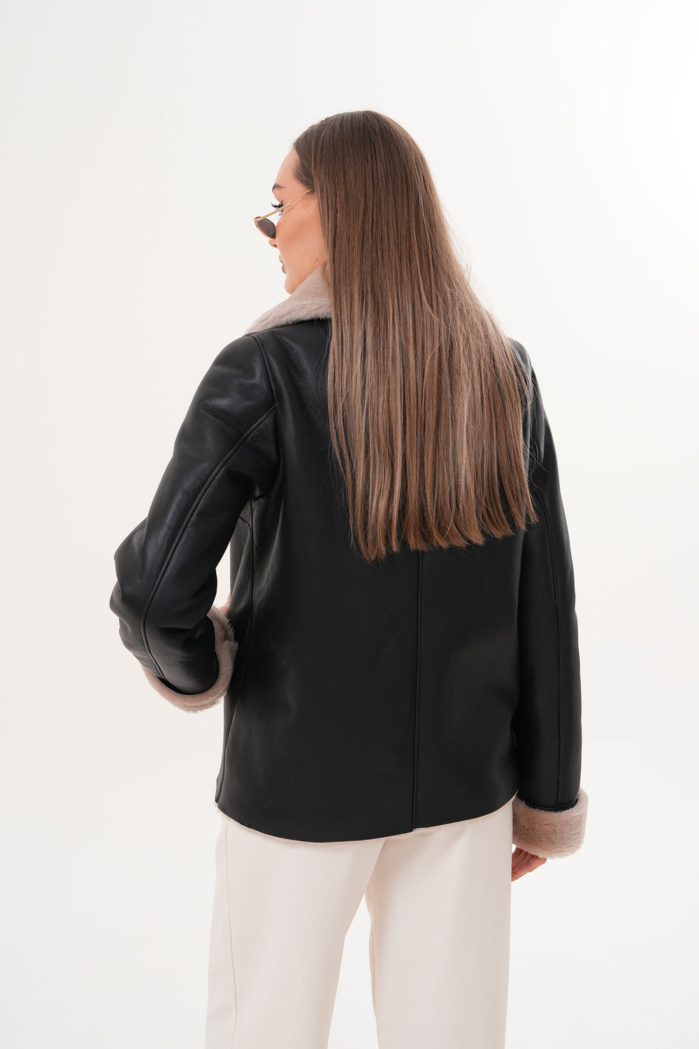 The Zurich Double-Breasted Cream Shearling Collar Leather Jacket