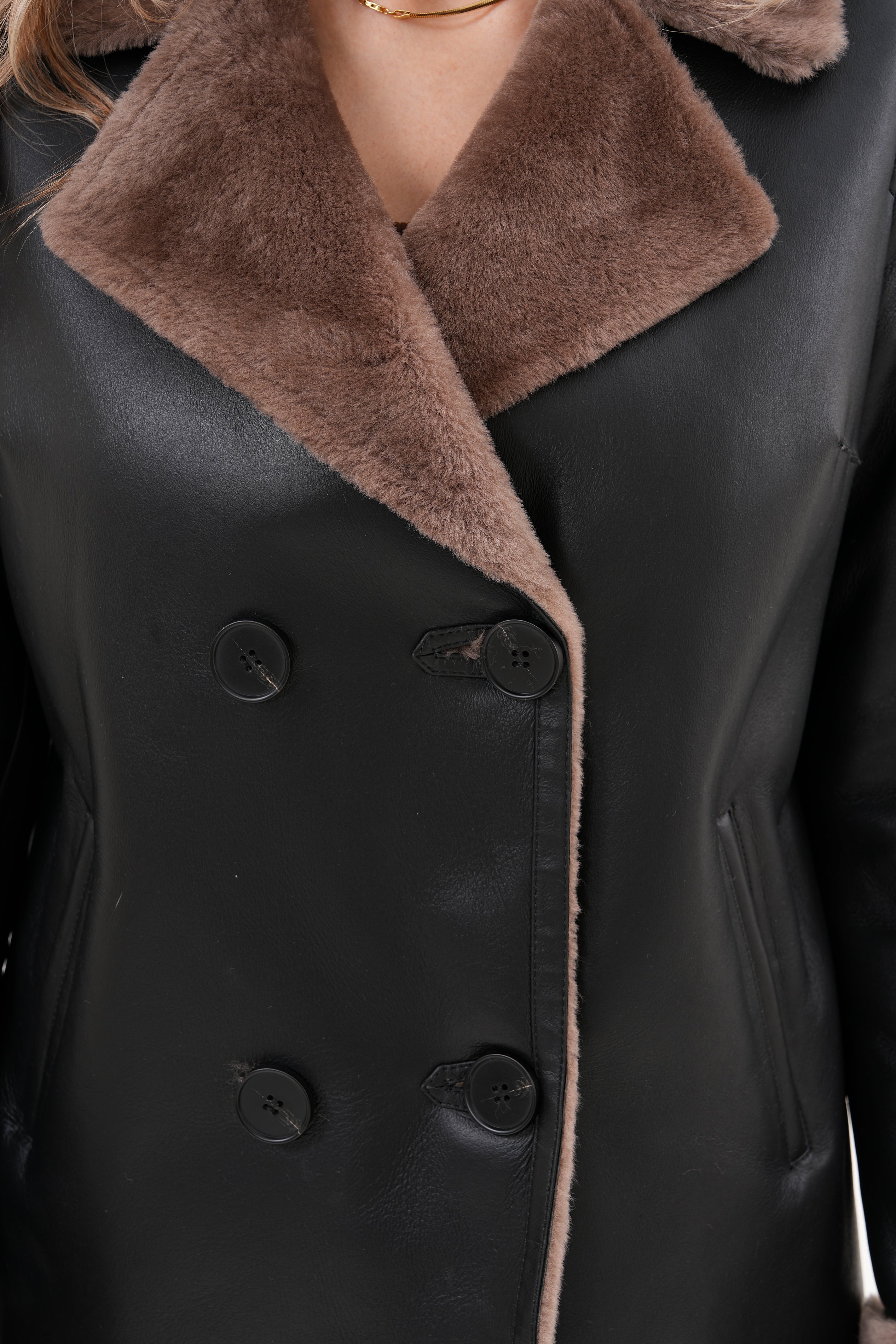 The Zurich Double-Breasted Brown Shearling Collar Leather Jacket