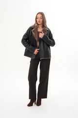 The Zurich Double-Breasted Brown Shearling Collar Leather Jacket