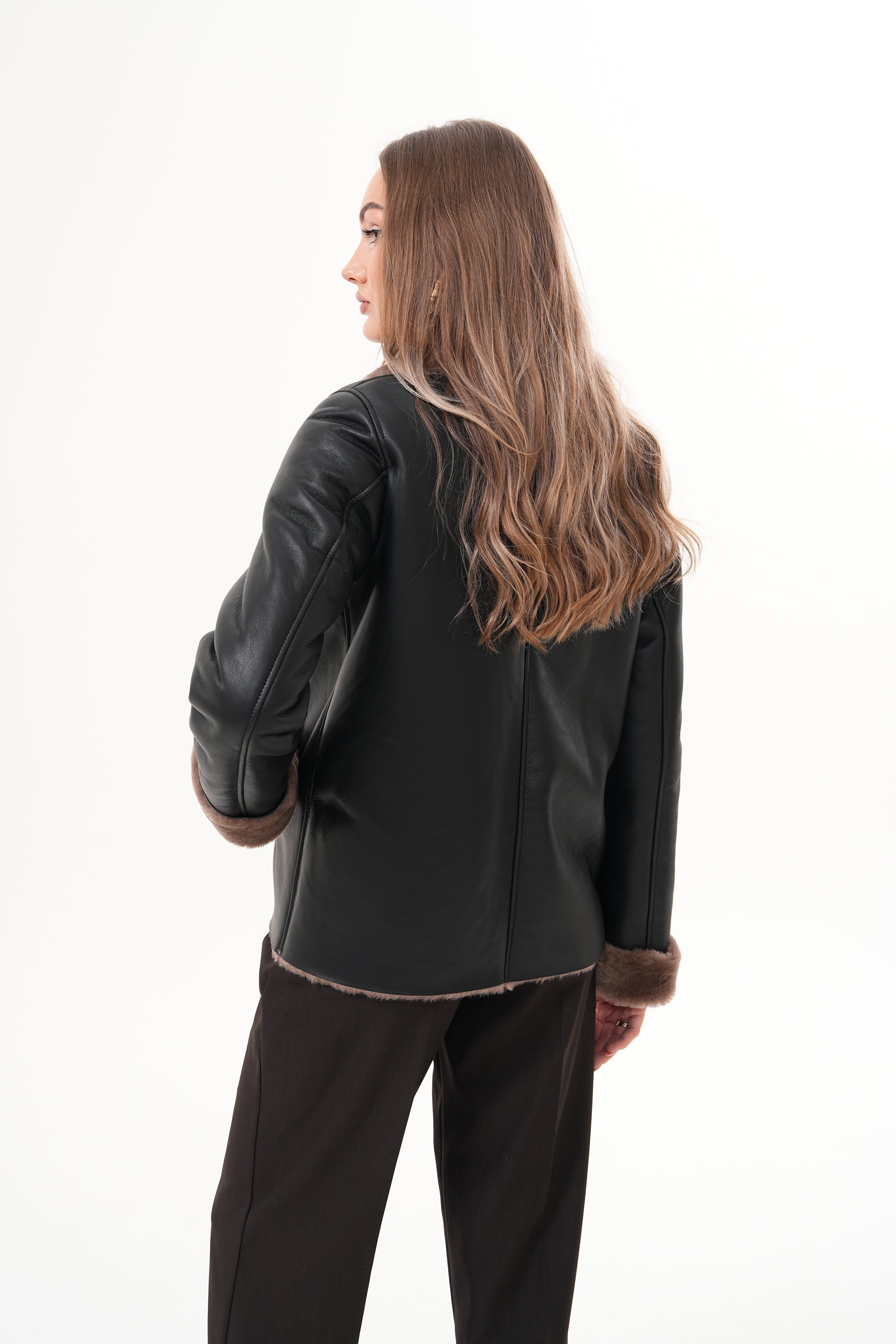 The Zurich Double-Breasted Brown Shearling Collar Leather Jacket