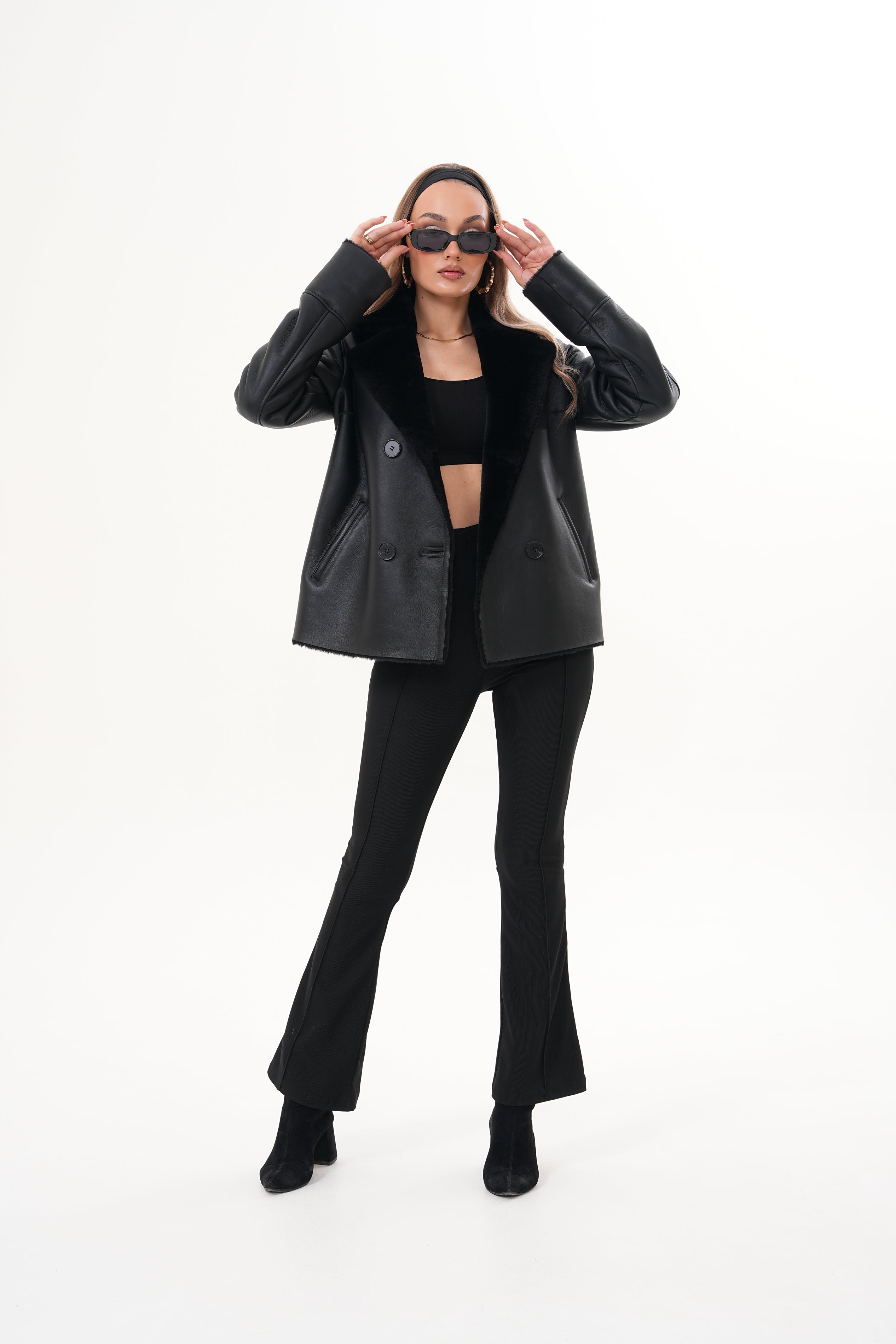 The Zurich Double-Breasted Black Shearling Leather Jacket