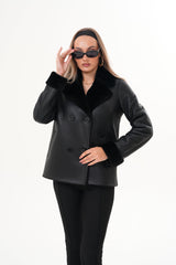 The Zurich Double-Breasted Black Shearling Leather Jacket