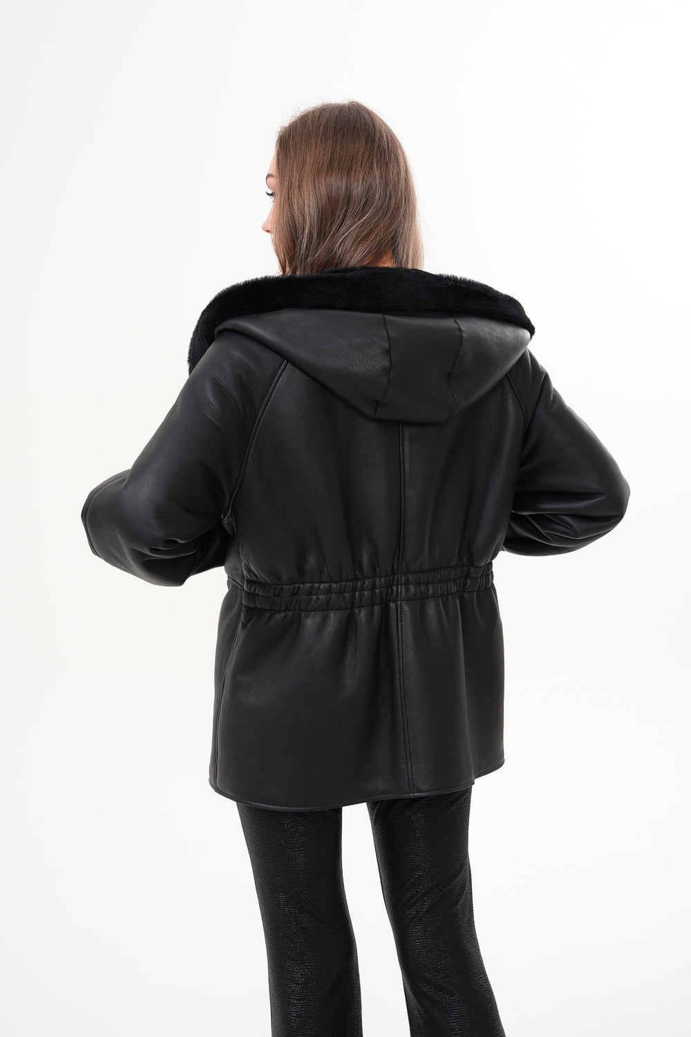 The Denali Hooded Black Shearling Leather Jacket