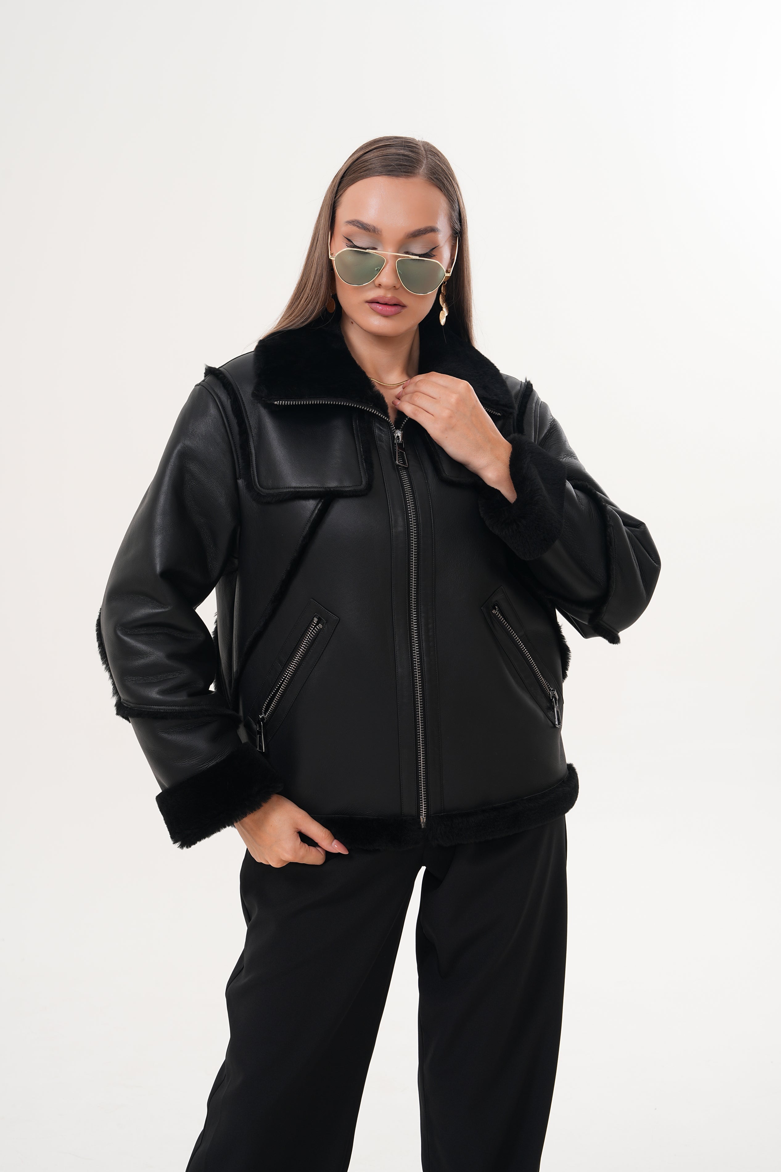 The Denali Black Shearling Leather Jacket