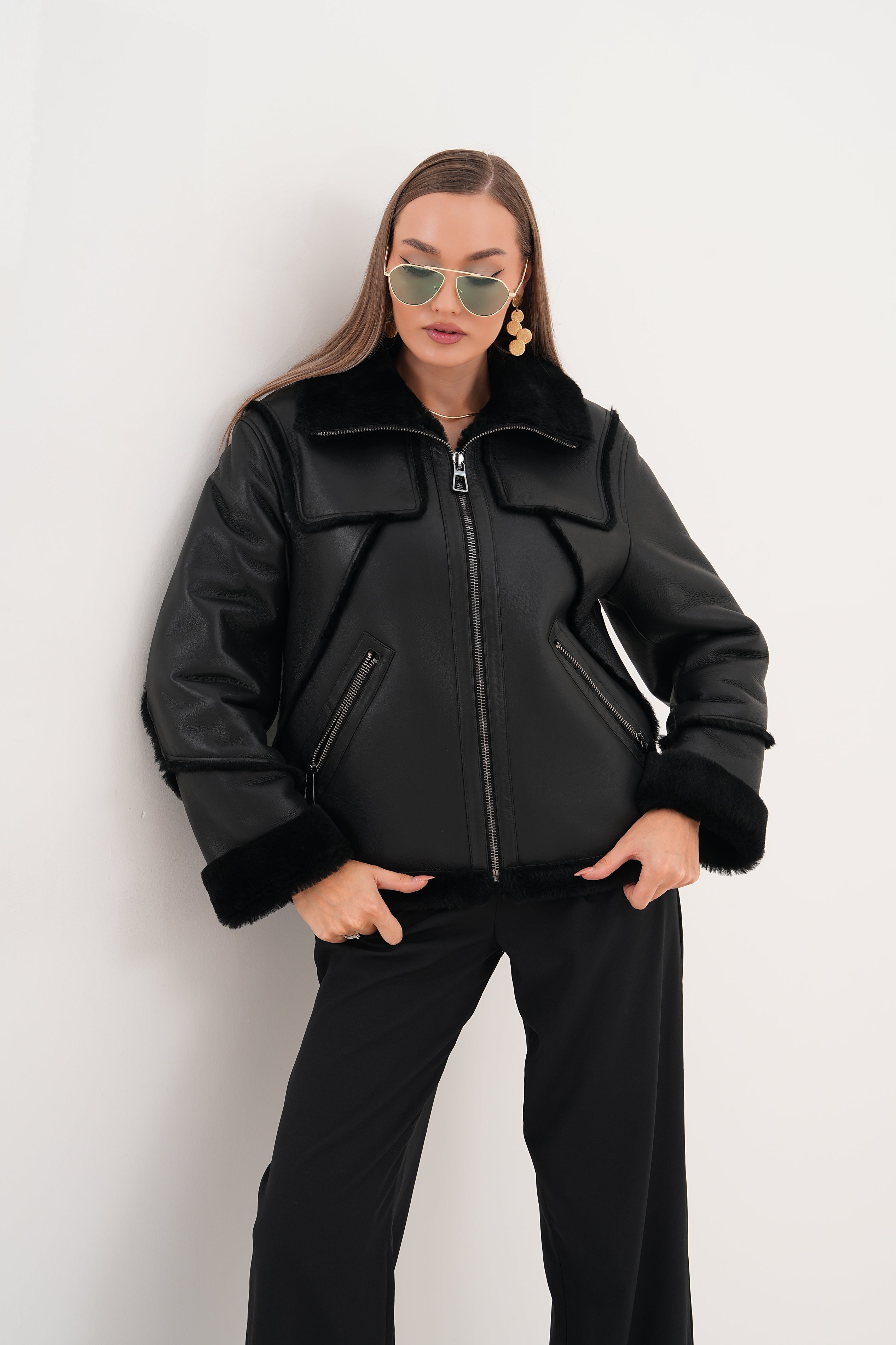 The Denali Black Shearling Leather Jacket