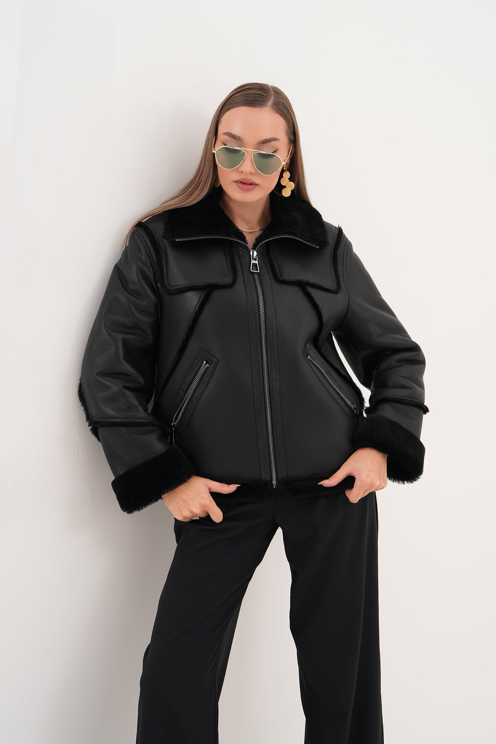 The Denali Black Shearling Leather Jacket