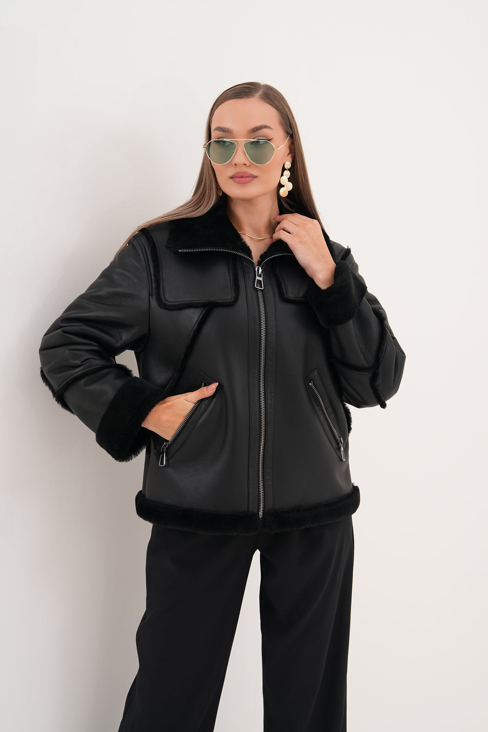 The Denali Black Shearling Leather Jacket