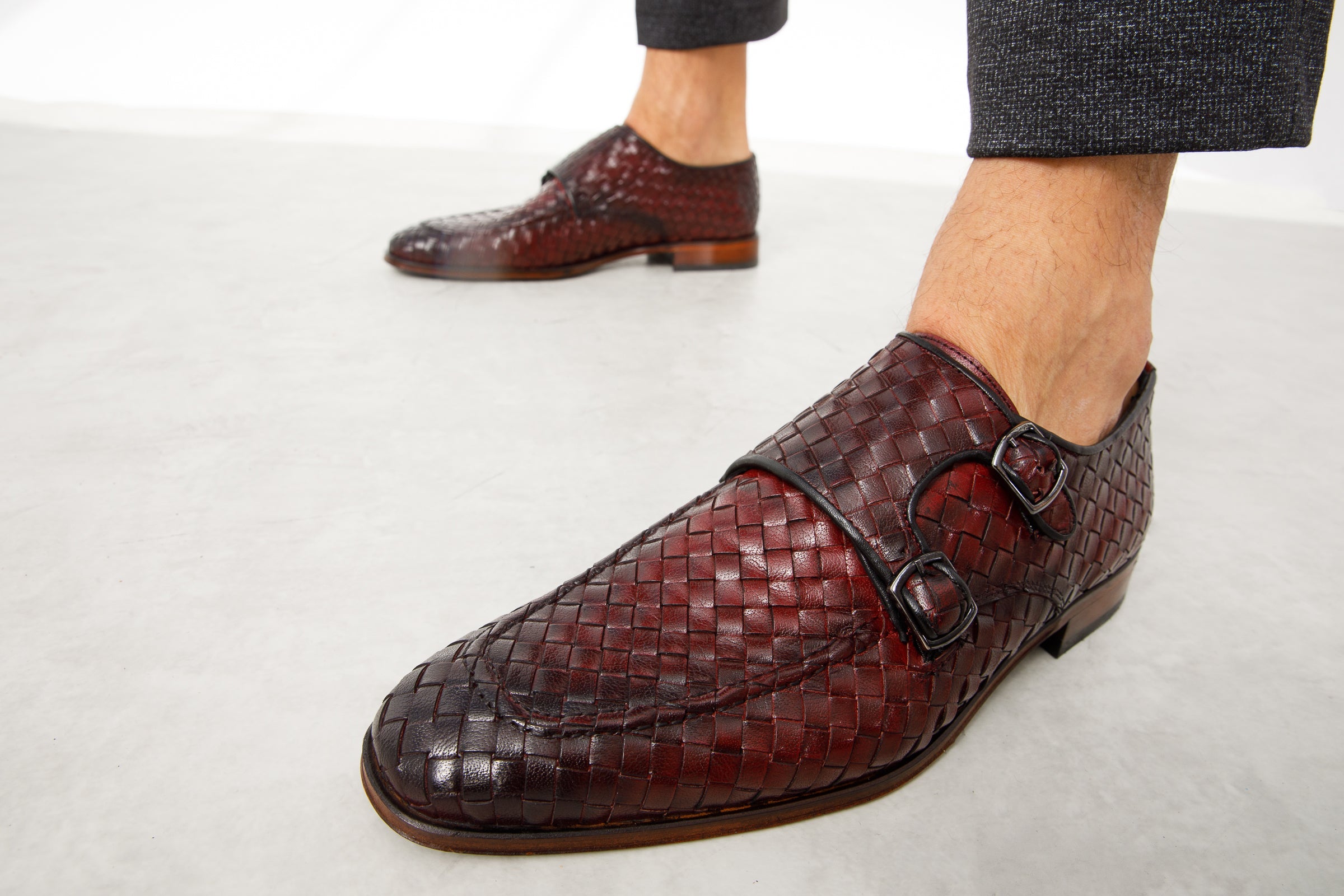 The Turan Burgundy Woven Double Monk Strap Dress  Shoe