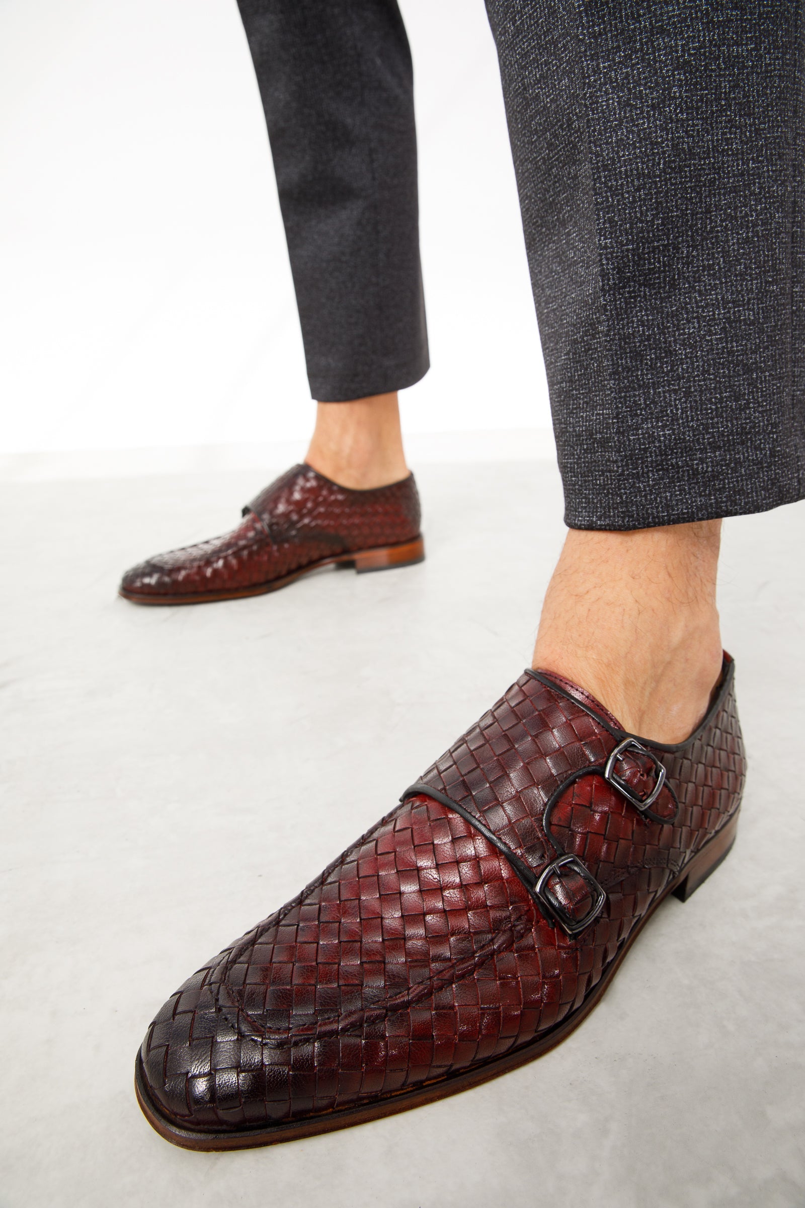 The Turan Burgundy Woven Double Monk Strap Dress  Shoe