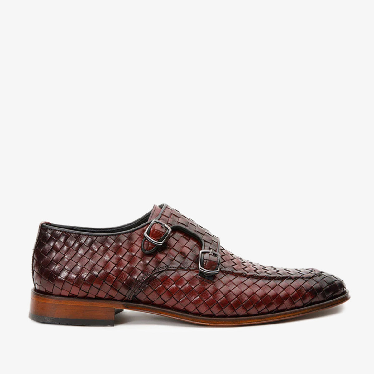 The Turan Burgundy Woven Double Monk Strap Dress  Shoe