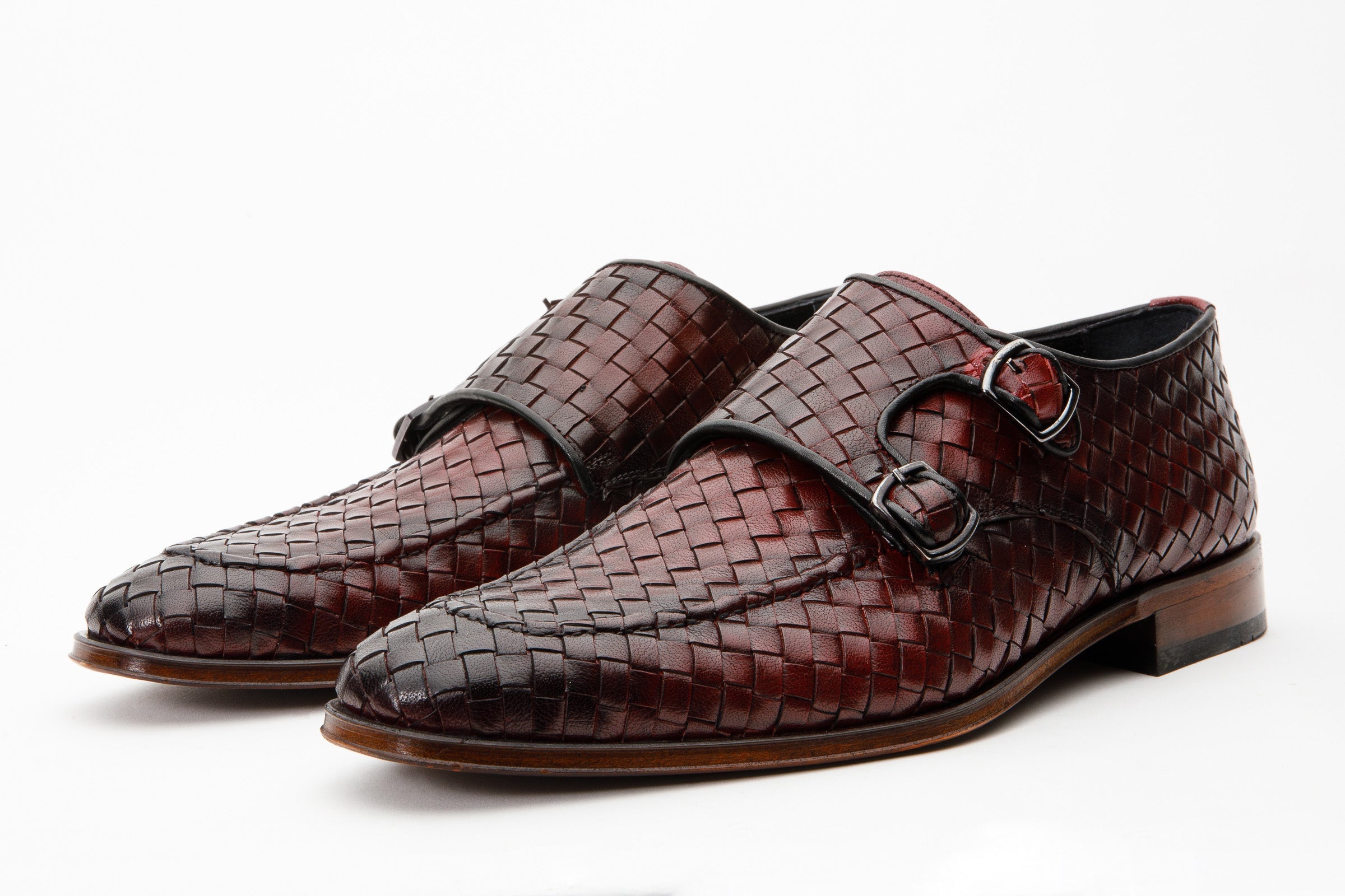 The Turan Burgundy Woven Double Monk Strap Dress  Shoe
