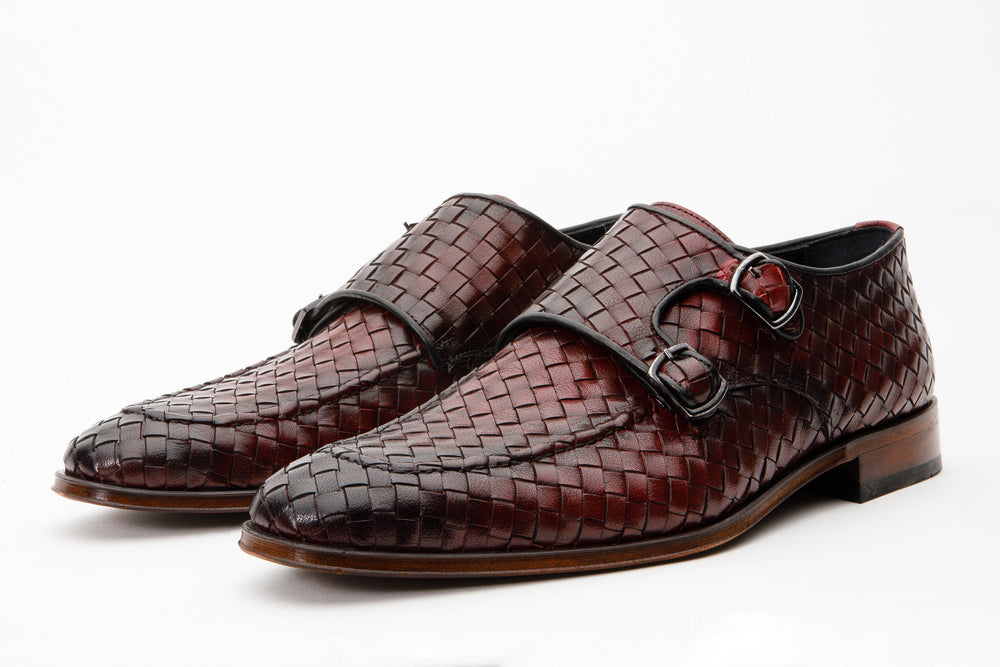 The Turan Burgundy Woven Double Monk Strap Dress  Shoe