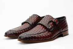 The Turan Burgundy Woven Double Monk Strap Dress  Shoe