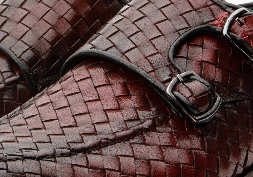The Turan Burgundy Woven Double Monk Strap Dress  Shoe