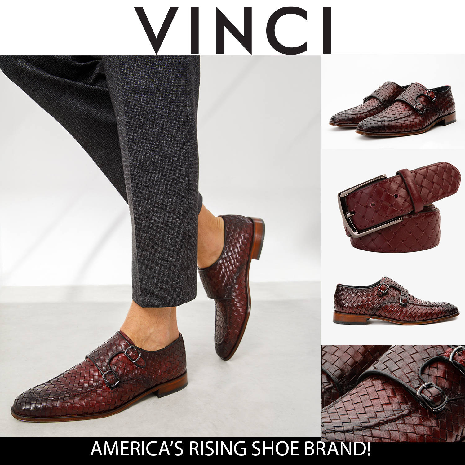 The Turan Burgundy Woven Double Monk Strap Dress  Shoe