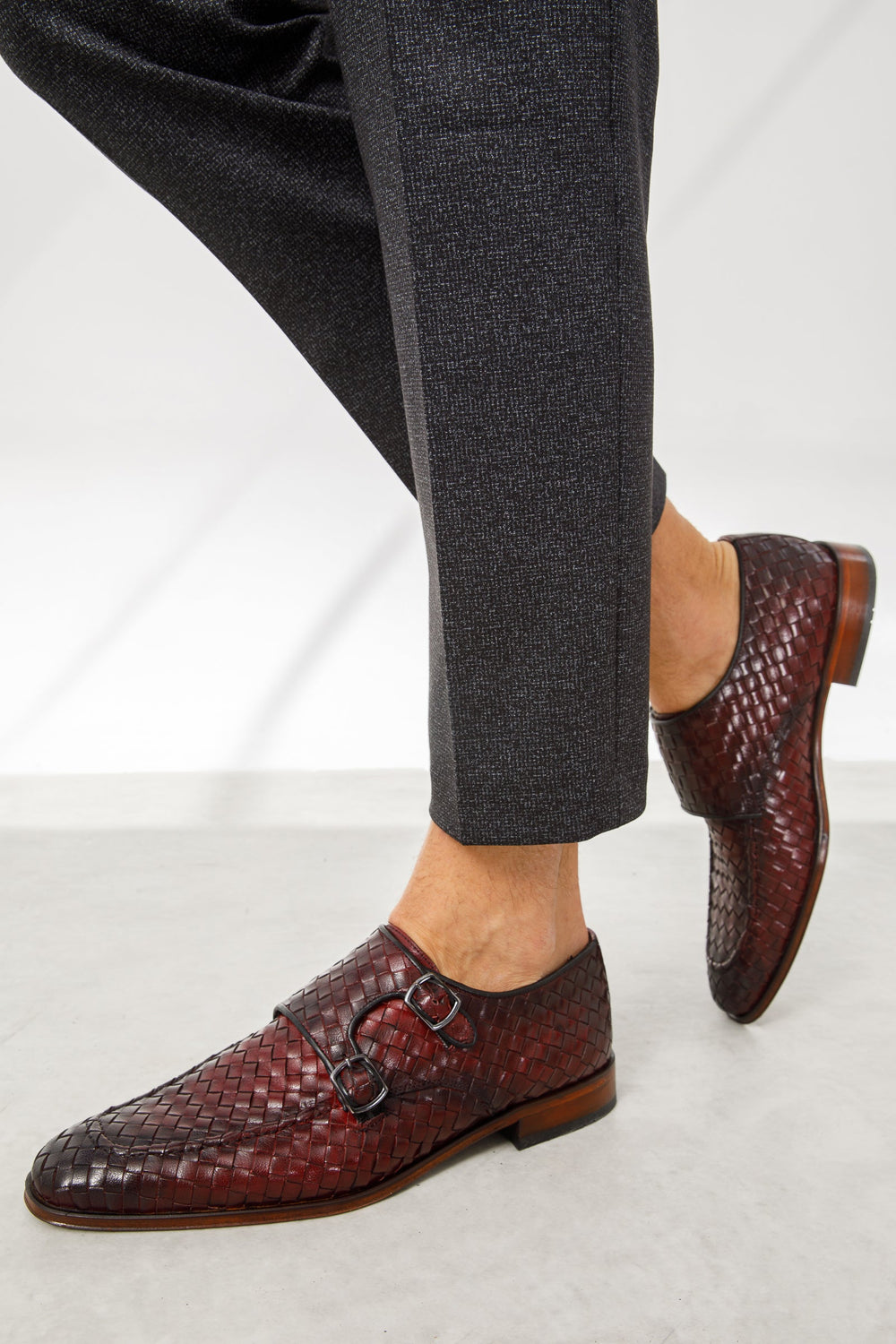 The Turan Burgundy Woven Double Monk Strap Dress  Shoe
