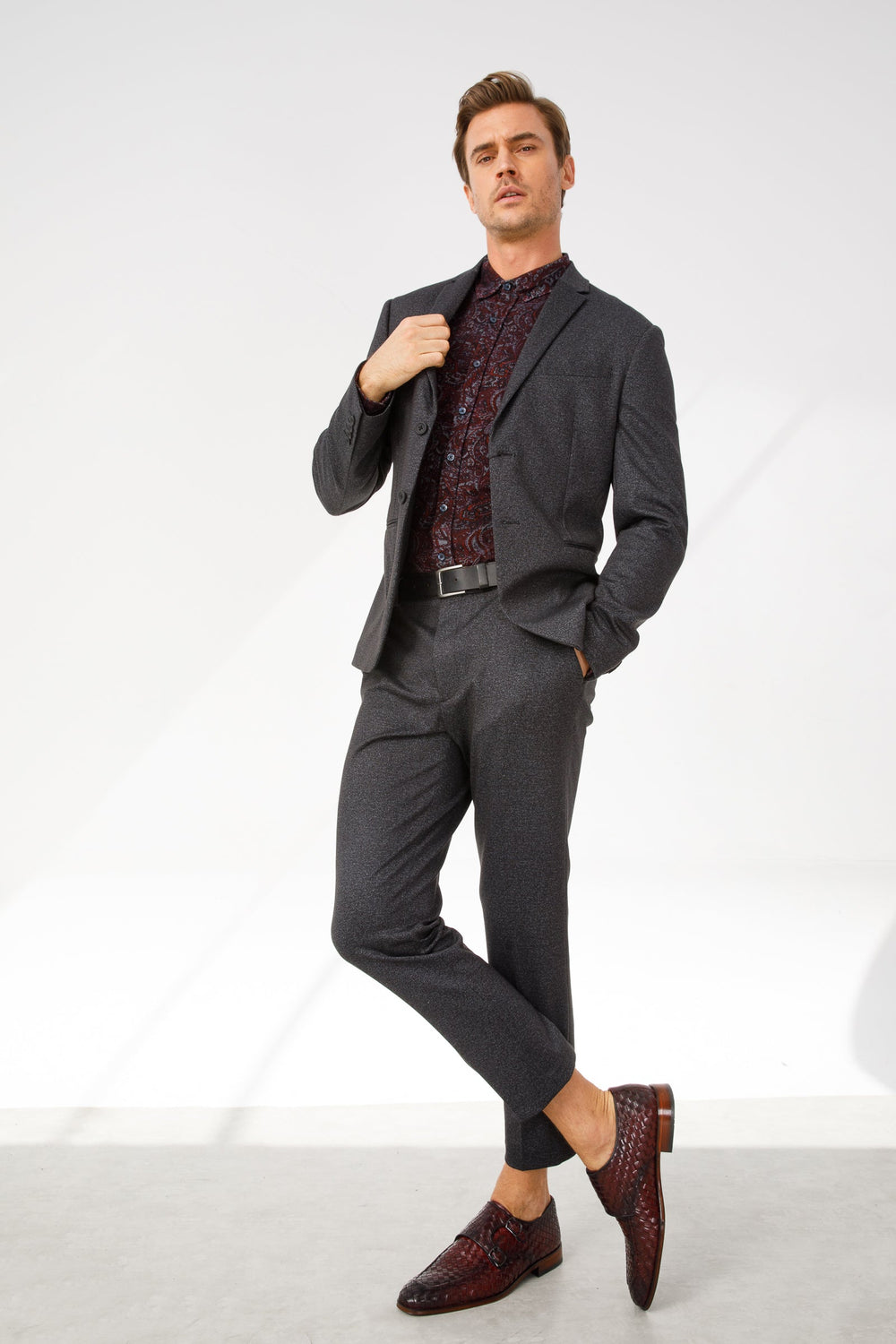 The Turan Burgundy Woven Double Monk Strap Dress  Shoe