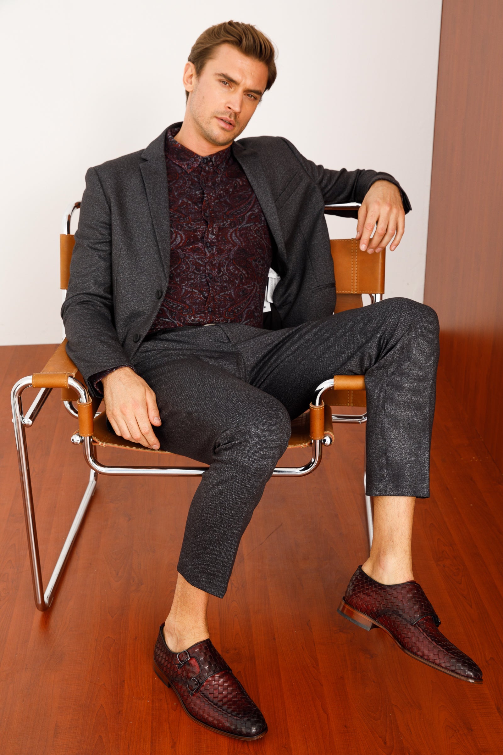 The Turan Burgundy Woven Double Monk Strap Dress  Shoe