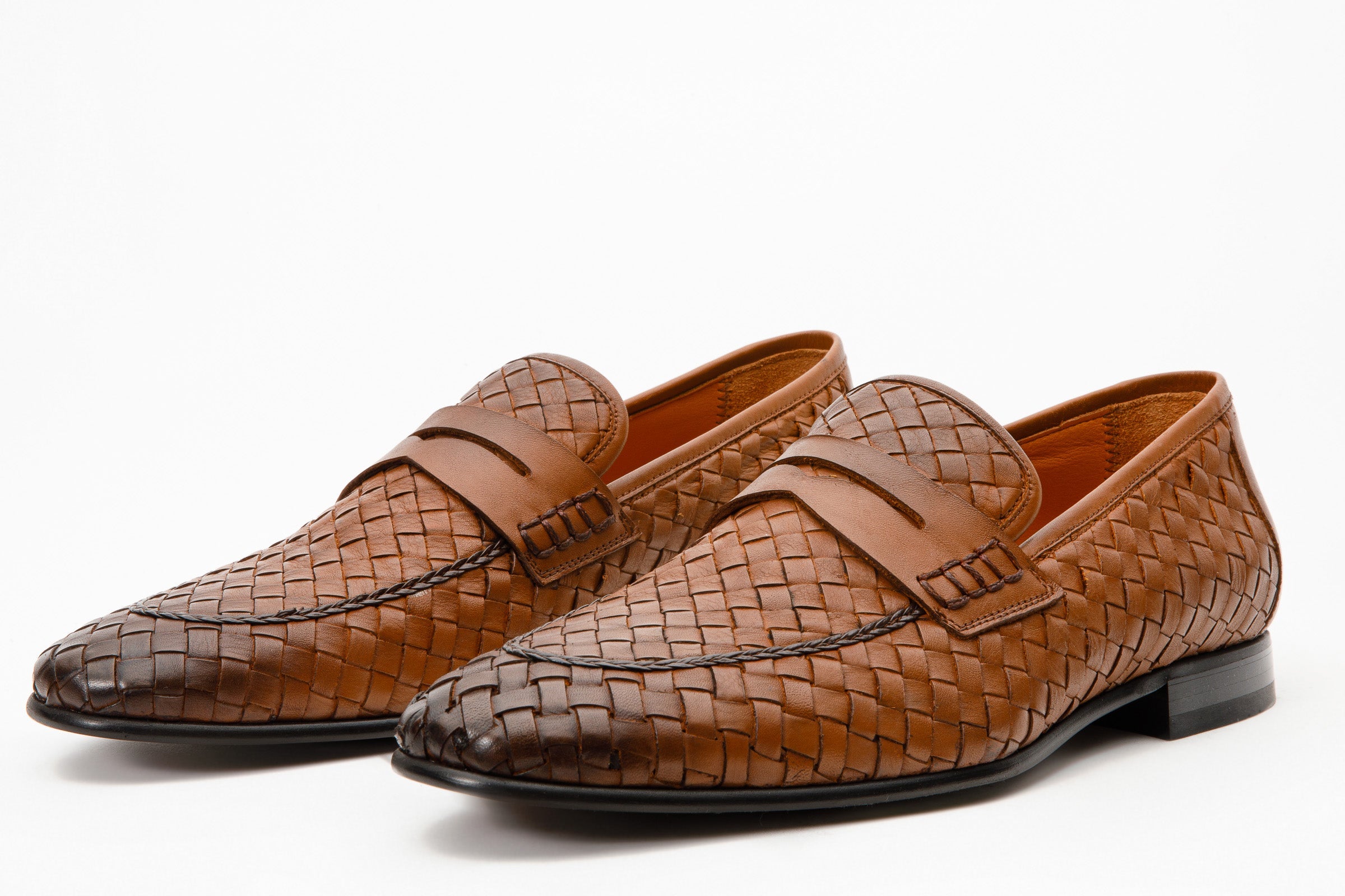 The Grand Woven Leather Tan Shoe Penny Loafer