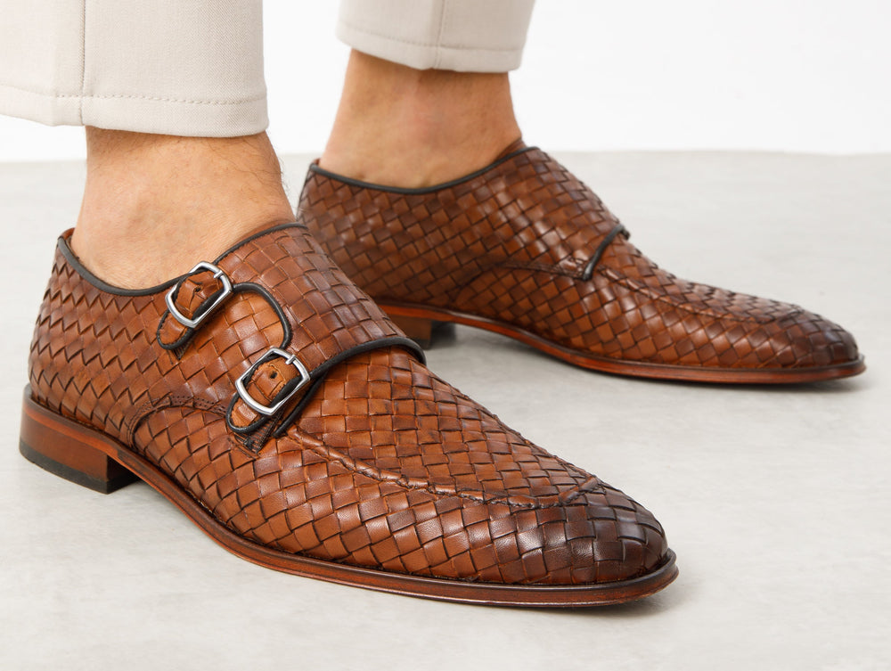 The Turan Brown Woven Double Monk Strap Dress Shoe