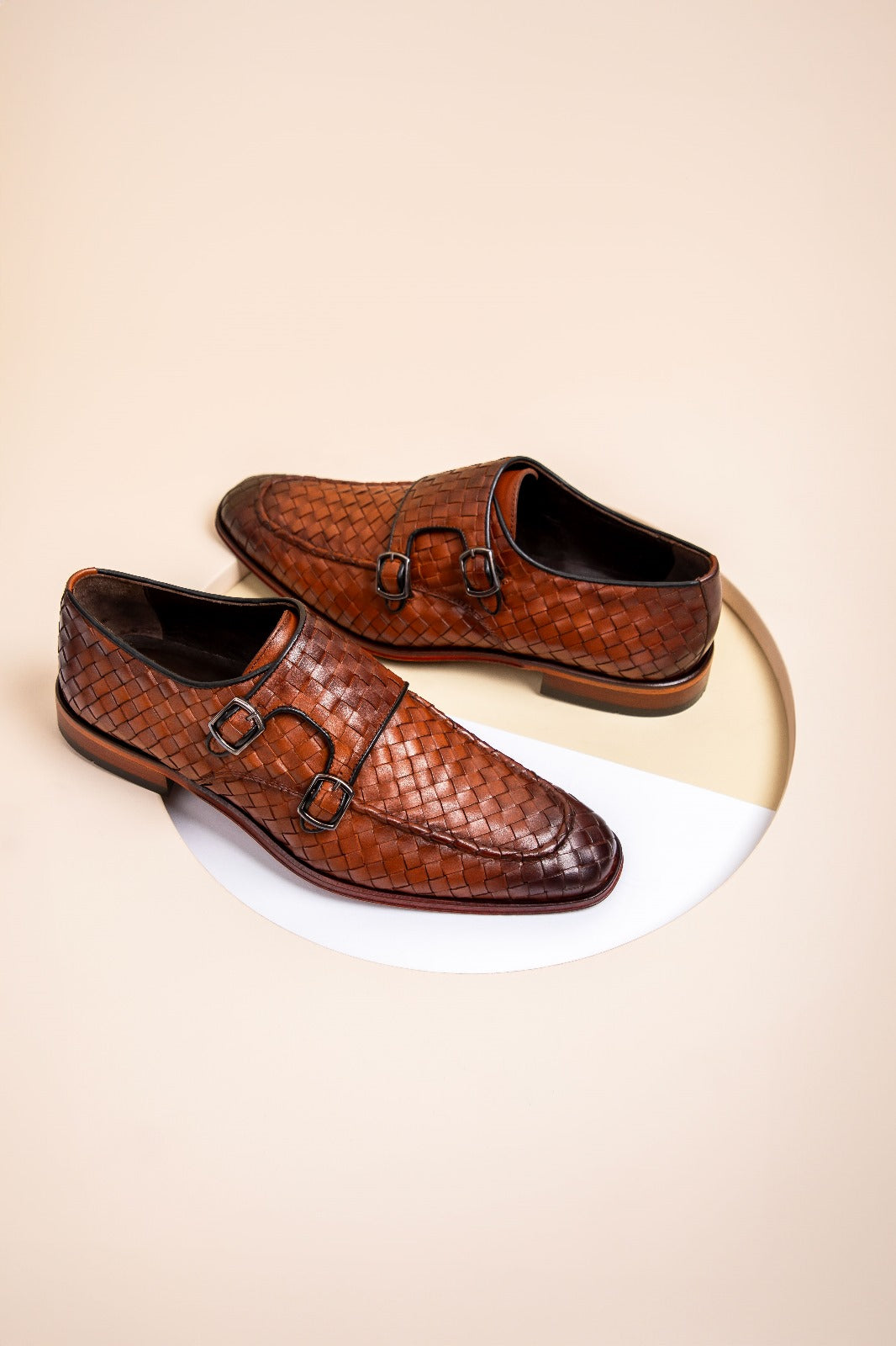 The Turan Brown Woven Double Monk Strap Dress Shoe