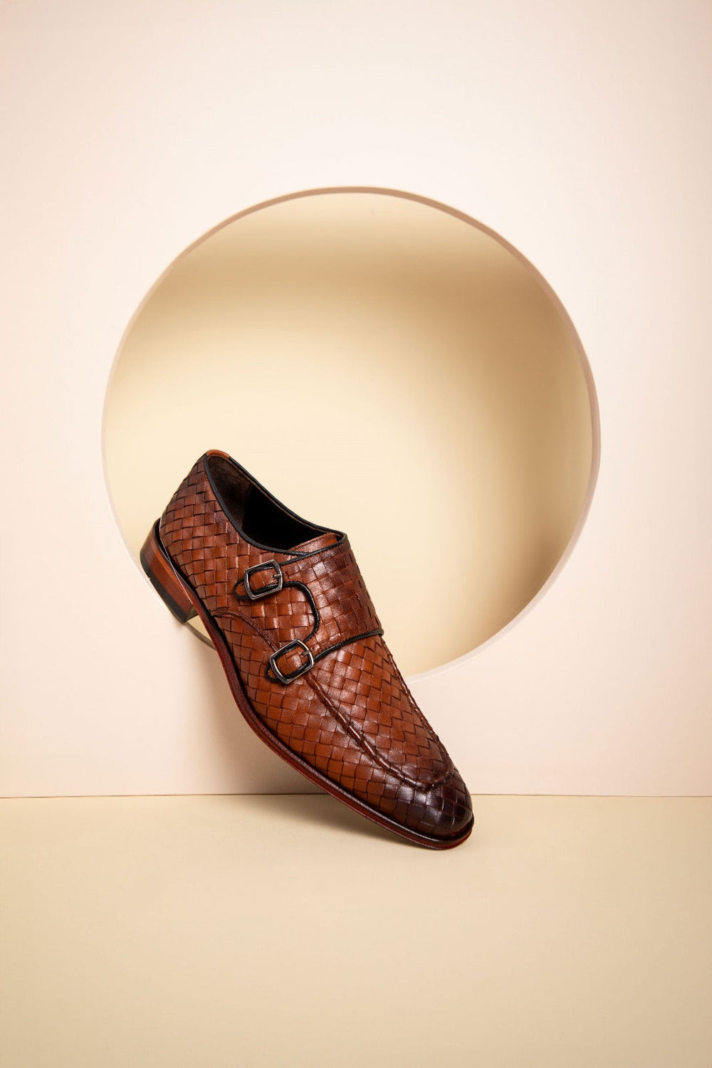 The Turan Brown Woven Double Monk Strap Dress Shoe