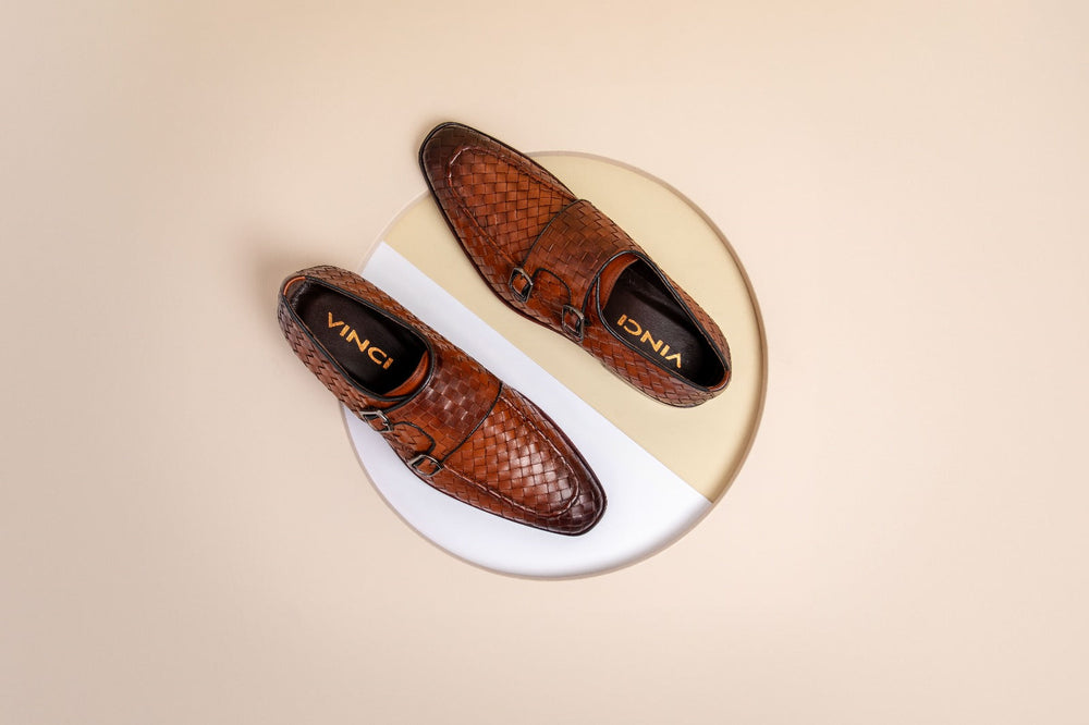 The Turan Brown Woven Double Monk Strap Dress Shoe
