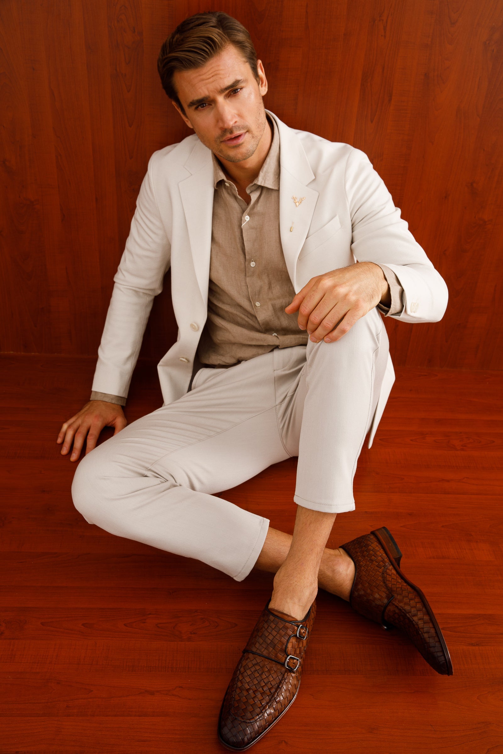 The Turan Brown Woven Double Monk Strap Dress Shoe