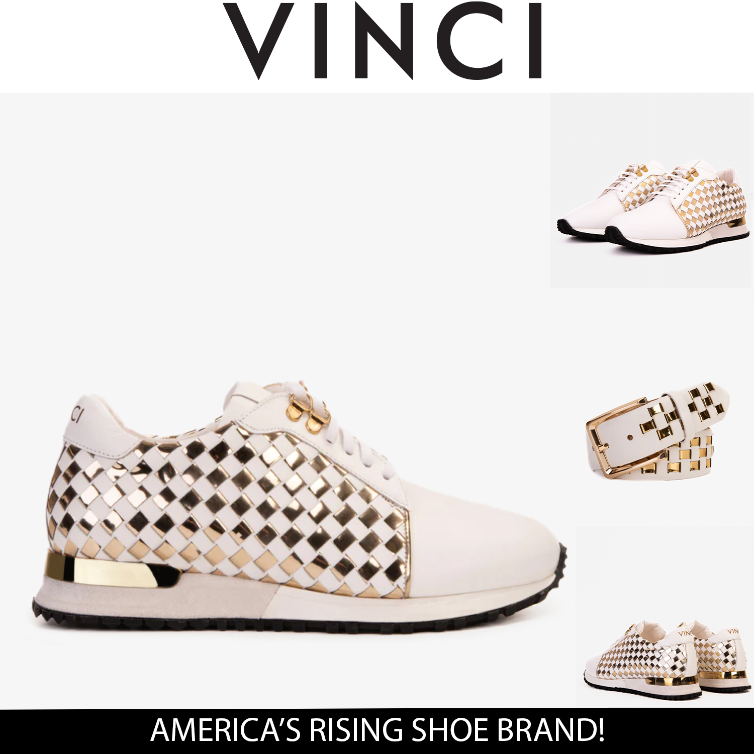 The Mackenzie White Gold Woven Leather Sneaker